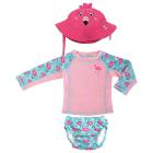 Set 3 Pezzi – Maglia Anti UV + Costumino Contenitivo + Cappellino – Fenicottero