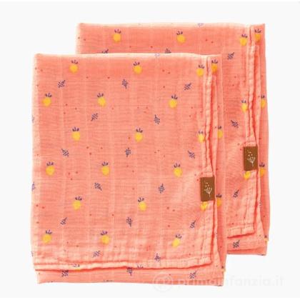 Set 2 Swaddle In Mussola 60x70 cm - Rosa con limoni