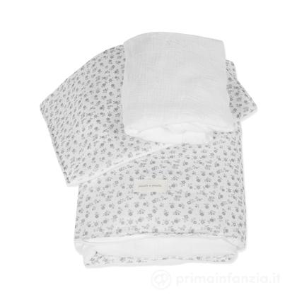 Piumino per culla + lenzuolo con angoli + cuscino 90x50 cm Little Bloom Fiori Grigio TOG 2,5