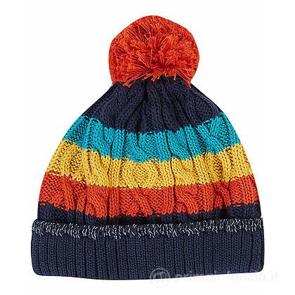 Cappello con Pompon Lavorato a Trecce con Strisce Multicolore