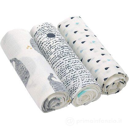 3 Copertine Swaddle Bamboo 80 x 80 cm Water Whable