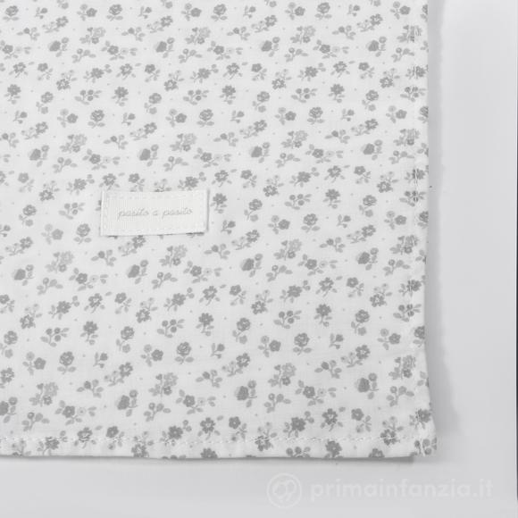 Lenzuolo con angoli per navicella + Mussola Little Bloom Fiori Grigio