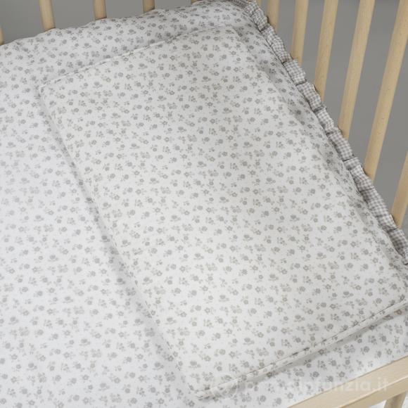 Piumino per culla + lenzuolo con angoli + cuscino 120x60 cm Little Bloom Fiori Grigio TOG 2,5