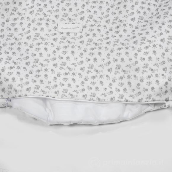 Piumino per culla + lenzuolo con angoli + cuscino 120x60 cm Little Bloom Fiori Grigio TOG 2,5