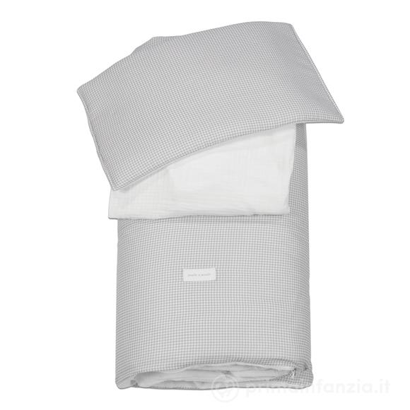 Piumino per culla + lenzuolo con angoli + cuscino 120x60 cm Little Bloom Vichy Grigio TOG 2,5