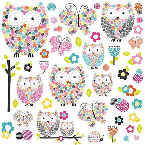 Adesivi murali rimovibili Prismatic Owls e Butterflies