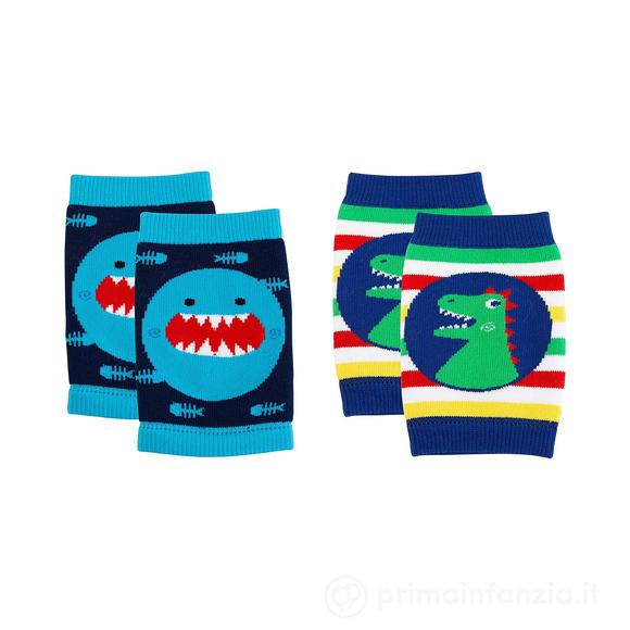 Pacco da 2 Ginocchiere Antiscivolo per Gattonare - Sherman lo Squalo e Devin il Dinosauro - Cotone