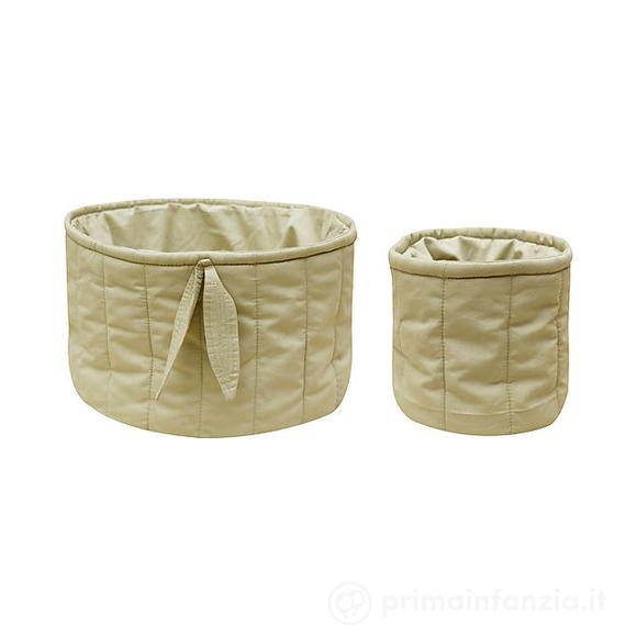 Set di due Cestini Trapuntati - Verde Oliva - 100% Cotone Organico GOTS