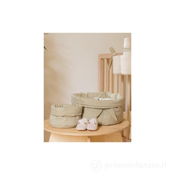 Set di due Cestini Trapuntati - Verde Oliva - 100% Cotone Organico GOTS