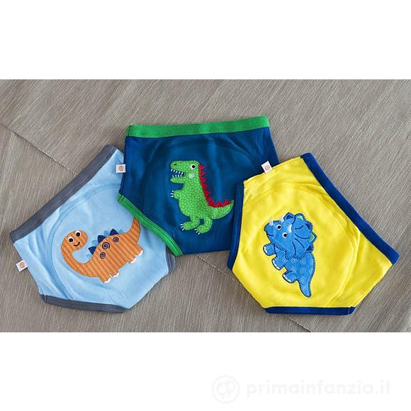 3 Mutandine Asilo Bimbo in Cotone Bio Amici Dinosauri