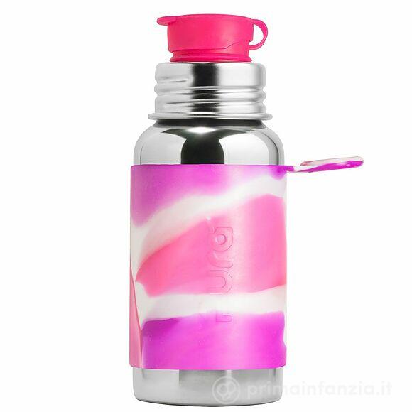 Bottiglia In Acciaio Con Tappo Sport In Silicone - 550ml Rosa Spirale