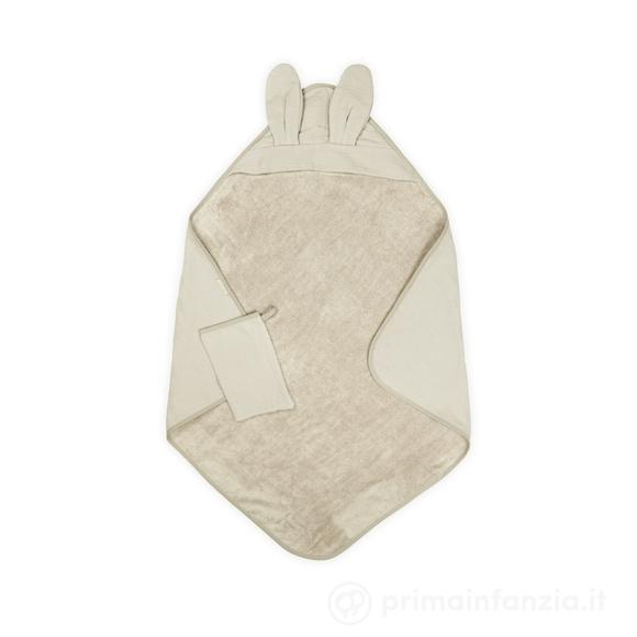 Asciugamano Orecchie con Guanto Waffle - 75x75 - 100% Spugna di Bamboo