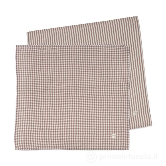 Set/ 2 Mussole 70x70 cm Praliné Vichy - Righe